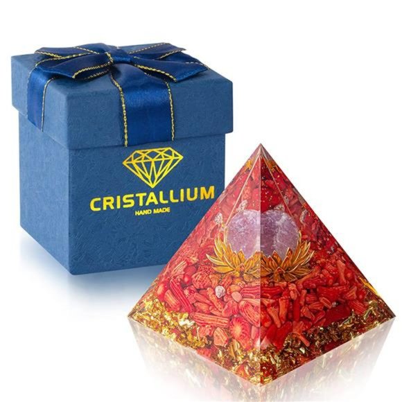 Orgone Pyramid Healing Stone - Amethyst Crystal Sphere Red Coral - Picture 2 of 10